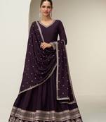 wine silk blend zari embroidered & sequins semi stitched suit