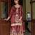 maroon silk blend zari sequined and embroidery work with floral motifs and detailed contrast border. semi stitched suit