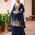 navy blue silk blend zari embroidery thread work motif work sequined and detailed border semi stitched suit