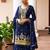 navy blue silk blend zari embroidery thread work motif work sequined and detailed border semi stitched suit