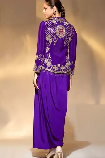 beige crepe beads and dabka dori work semi stitched suit