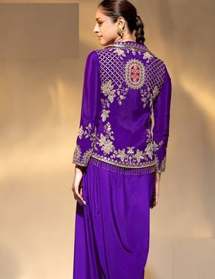beige crepe beads and dabka dori work semi stitched suit 2