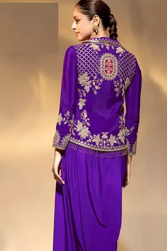 beige crepe beads and dabka dori work semi stitched suit