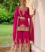 rani pink chiffon embroidered & sequined semi stitched suit