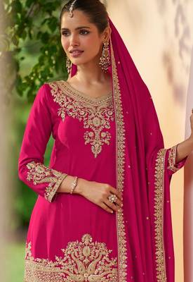 rani pink chiffon embroidered & sequined semi stitched suit 2