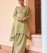 sea green chiffon embroidered & sequined semi stitched suit