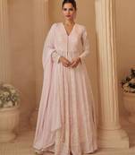 pink georgette lucknavi chikankari embroidered  beads  stone & sequined semi stitched suit