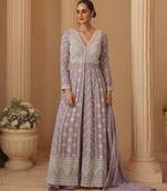 lavender georgette lucknavi chikankari embroidered  beads  stone & sequined semi stitched suit