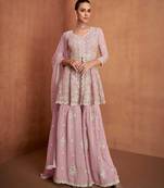 pink georgette embroidered  sequined  mirror & stone semi stitched suit