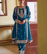blue chiffon embroidered  stone & mirror work semi stitched suit
