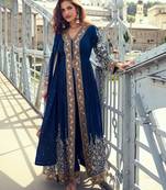 navy blue chiffon embroidered & sequined semi stitched suit
