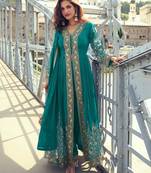 turquoise blue chiffon embroidered & sequined semi stitched suit