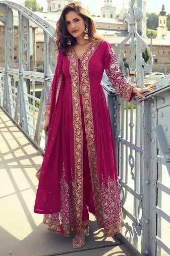 pink chiffon embroidered & sequined semi stitched suit