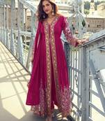 pink chiffon embroidered & sequined semi stitched suit