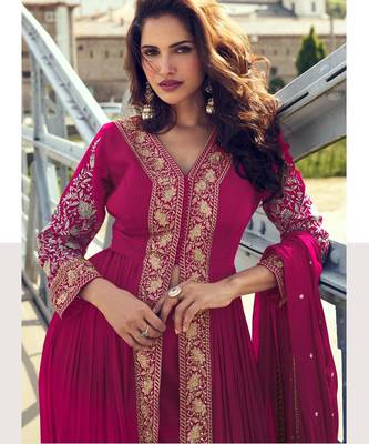 pink chiffon embroidered & sequined semi stitched suit 2