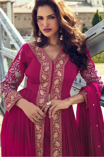 pink chiffon embroidered & sequined semi stitched suit