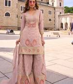 baby pink silk blend embroidered  sequined  stone & beads semi stitched suit