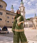 mehendi green silk blend embroidered  sequined  stone & beads semi stitched suit