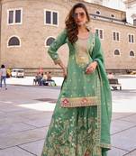 sea green silk blend embroidered  sequined  stone & beads semi stitched suit