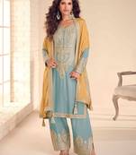 blue chiffon embroidered & sequined semi stitched suit