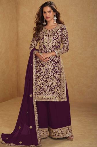 purple georgette embroidered & sequined semi stitched suit