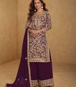 purple georgette embroidered & sequined semi stitched suit