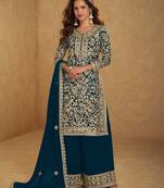 teal blue georgette embroidered & sequined semi stitched suit