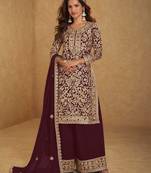 maroon georgette embroidered & sequined semi stitched suit