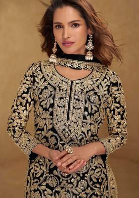 black georgette embroidered & sequined semi stitched suit 2