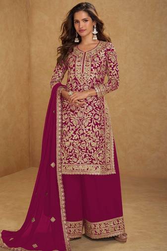 rani pink georgette embroidered & sequined semi stitched suit