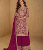 rani pink georgette embroidered & sequined semi stitched suit