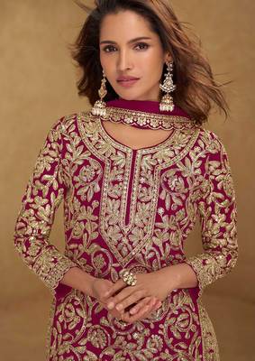 rani pink georgette embroidered & sequined semi stitched suit 2