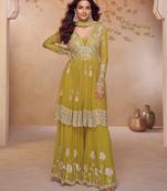 yellow chiffon embroidered & sequined semi stitched suit