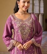lilac chiffon embroidered  beads  stone & sequined semi stitched suit
