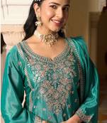 turquoise chiffon embroidered  beads  stone & sequined semi stitched suit