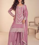 pink chiffon thread embroidered  beads  moti & sequined semi stitched suit