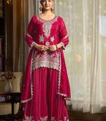 pink chiffon embroidered  stone & sequined semi stitched suit