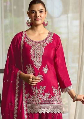 pink chiffon embroidered  stone & sequined semi stitched suit 2