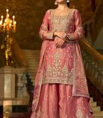 pink silk blend embroidered  mirror & sequined semi stitched suit