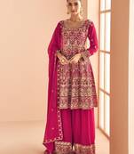 rani pink georgette thread embroidered  sequined semi stitched suit