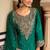 teal green silk blend embroidered  sequined & mirror semi stitched suit