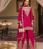rani pink silk blend embroidered  sequined & mirror semi stitched suit