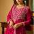 rani pink silk blend gold silver zari embroidered  sequined & mirror semi stitched suit