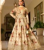 cream georgette zari embroidered  sequined and printed semi stitched suit