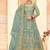 teal net embroidery work  sequined cording & stone work. semi stitched suit