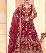 red net embroidery work  sequined cording & stone work. semi stitched suit
