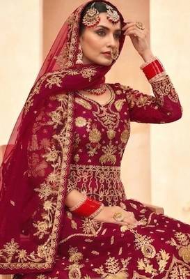 red net embroidery work  sequined cording & stone work. semi stitched suit 2