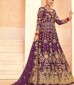 royal purple net embroidery work  sequined cording & stone work. semi stitched suit