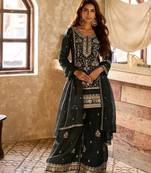 black viscose embroidery & sequins semi stitched suit