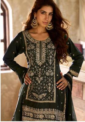black viscose embroidery & sequins semi stitched suit 2